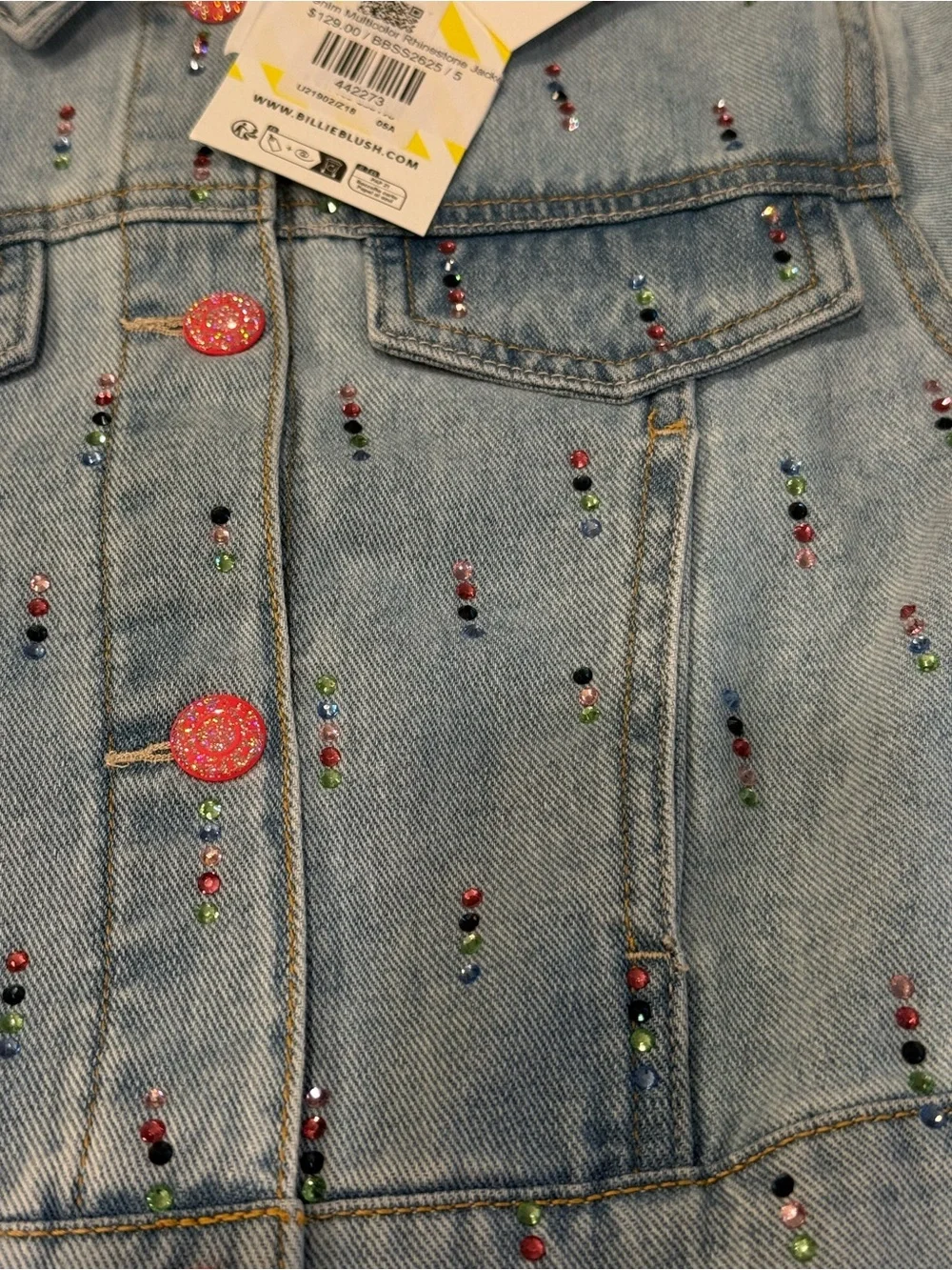 Billieblush Light Blue Denim Jacket with Multicolor Embroidery